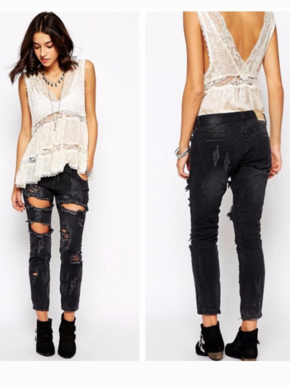 ONE x ONE TEASPOON Freebirds Rigid Skinny Distressed Jean Black 27